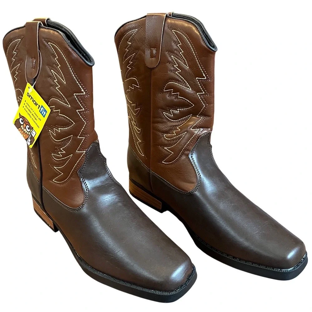 Smart Fit Kids Brown Square Toe‎ Western Cowboy Boots Size 6 NWT